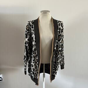 Vtg Y2K 2000s Leopard Print Button Cardigan Wmns S Casual Lounge